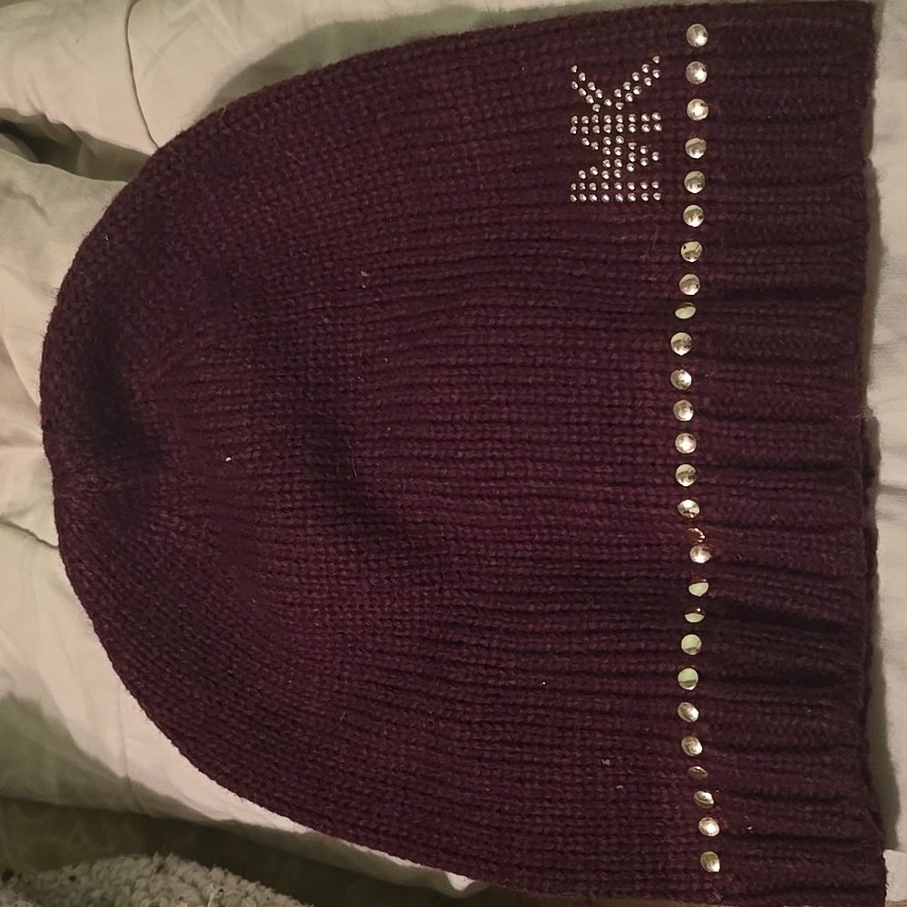 Michael Kors Burgundy Beanie with Circle Studs